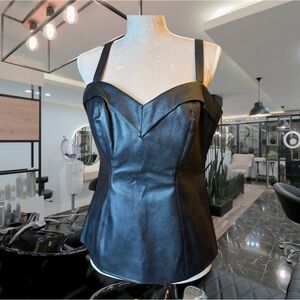 Vixen by Micheline Pitt Top XL NWOT Black Vegan Faux Leather Retro